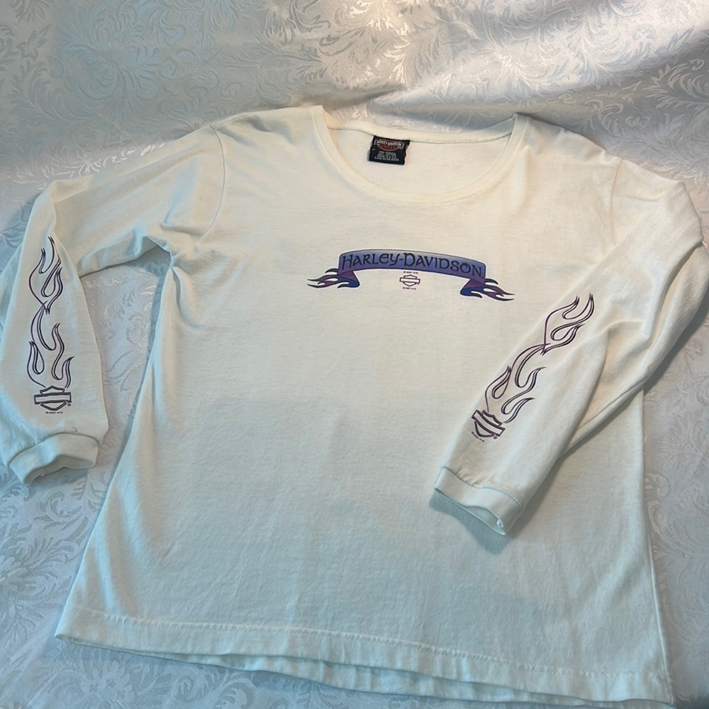 Harley Davidson White & Purple Long Sleeve T-Shirt - Sz Medium